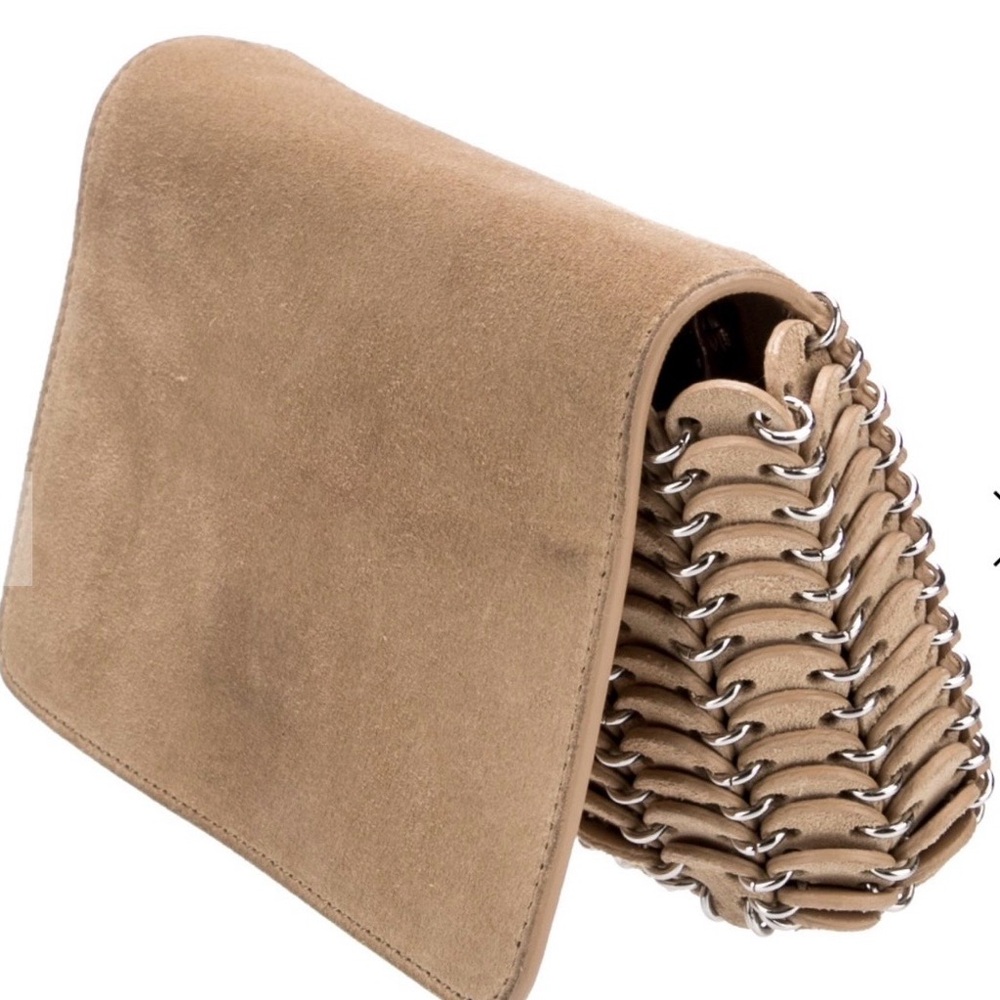 Paco Rabanne suede tan clutch